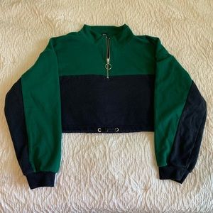 Forever 21 Green & Blue Half Zip Crop Top Jacket!